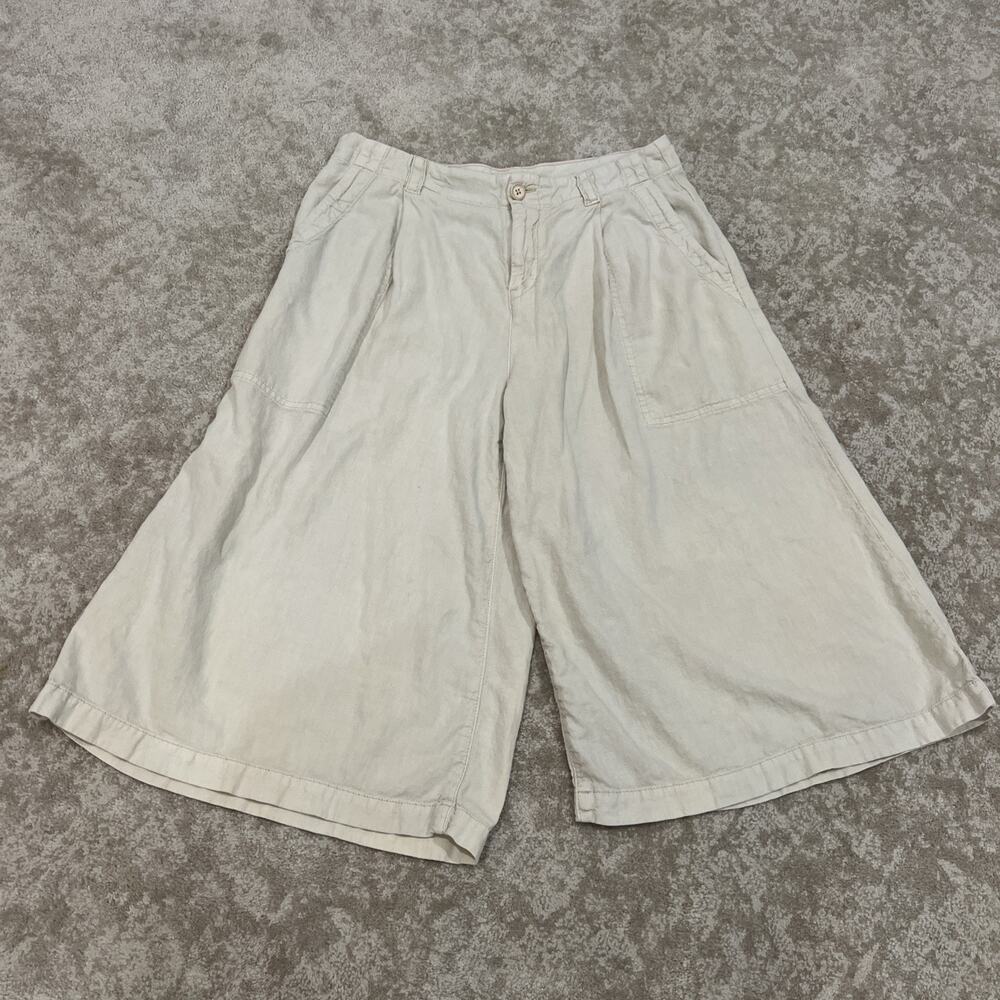 ANTHROPOLOGIE PILCRO Pants Womens 6 Cream Cargo Culottes Linen Wide Leg Cropped